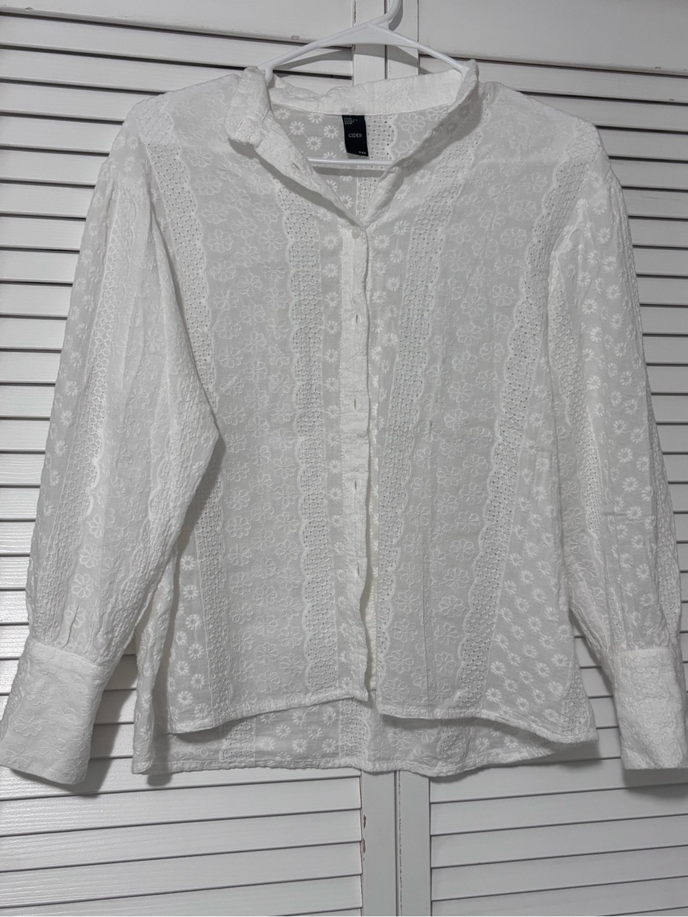 Cider White Floral Eyelet Button-Up Blouse
